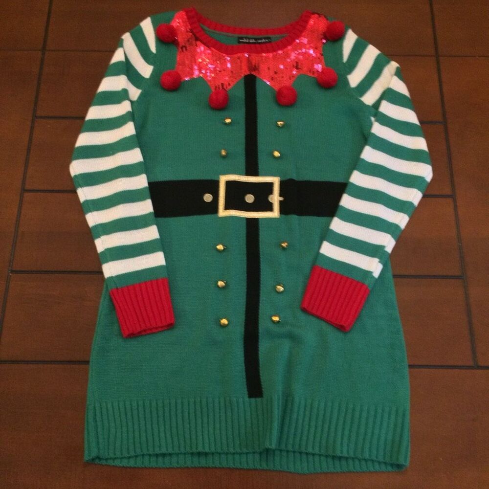 Ugly Christmas sweater green elf dress medium